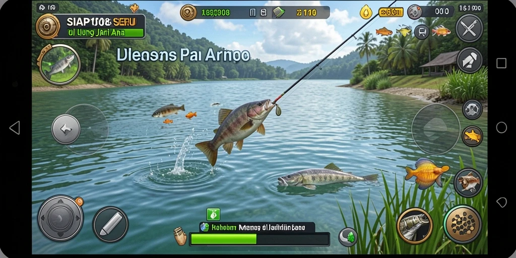 Screenshot gameplay SIAP108 menampilkan aksi memancing yang seru dan interaktif.